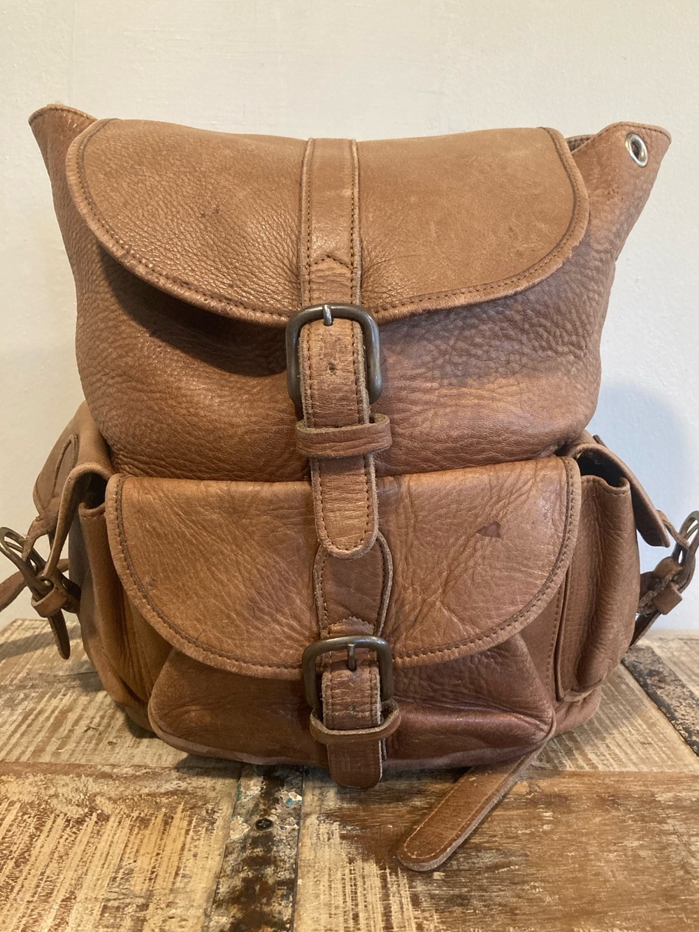 Vintage Brown Leather Backpack Made in USA Leather Craft Incomplete! Distressed